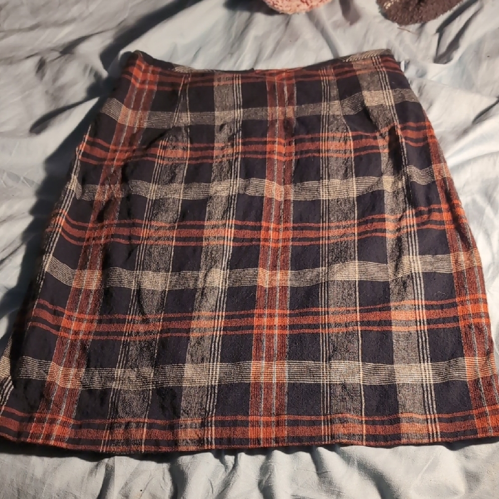 Esprit A-Line Plaid Skirt in Black and Orange